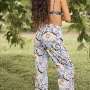 Anthropologie Blue and Green Floral Pants
